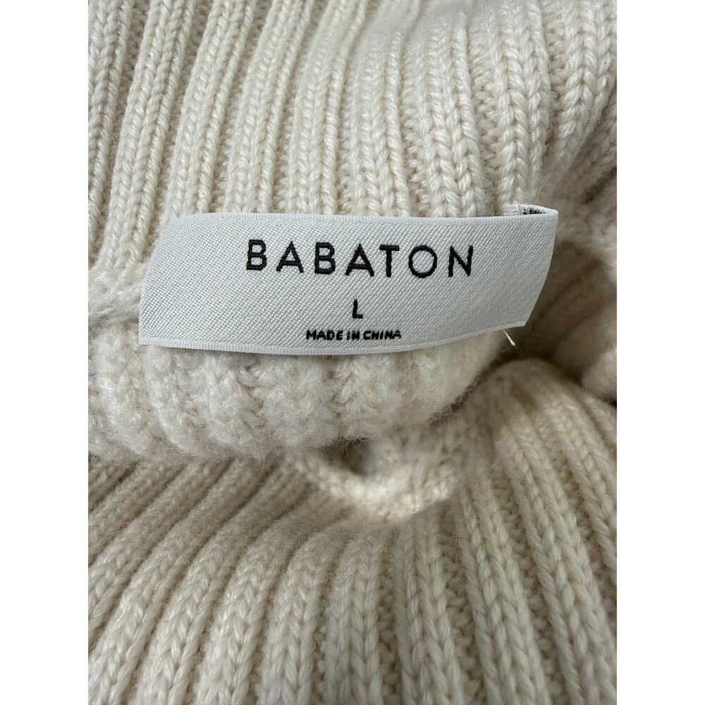 Babaton Turtleneck Sweater Dress Merino Wool Ribbed Cream Long Sleeve Size L - Picture 4 of 9
